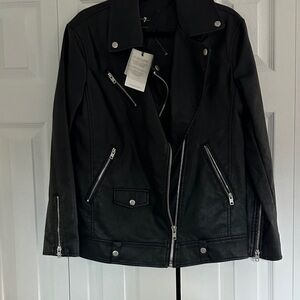 7 For All Mankind Black Faux Leather Moto Jacket with Silver Hardware
